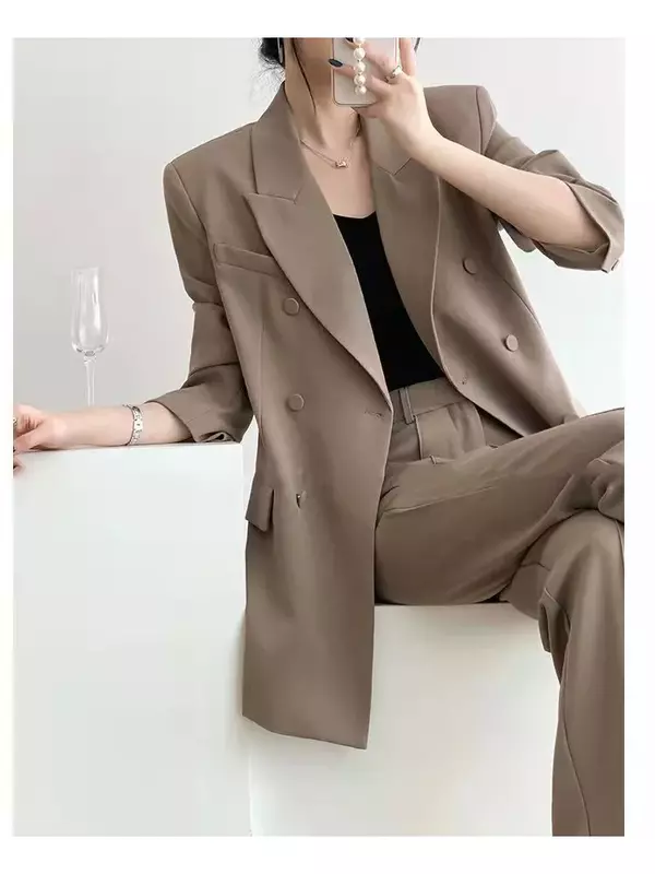 Lnsozkdg-女性用2ピースブレザースーツ,長袖ジャケット,カジュアル,カーキ,オーバーコート,ビジネスパンツ,2023