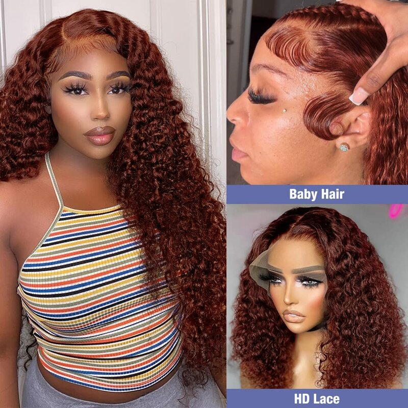 30 40inch Reddish Brown Deep Wave Frontal Wig Glueless13X6 HD Lace Frontal Wig Colored Deep Wave 13x4 Lace Front Human Hair Wigs