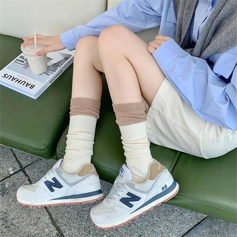 Koreaanse Kinderen Kleur Matching Met Ruche Sokken Vrouwen School Lieve Meisjes Kawaii Schattige Sokken Japanse Stijl Losse Hoge Lange Sokken