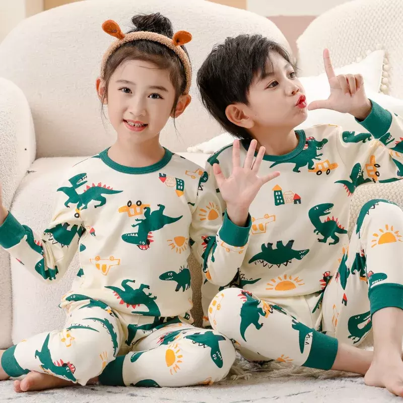 100% Cotton Children Pajama Sets Autumn Winter Cartoon Kids Pajamas Suits Long Sleeve Warm Sleepwear for Kids Children Clothing