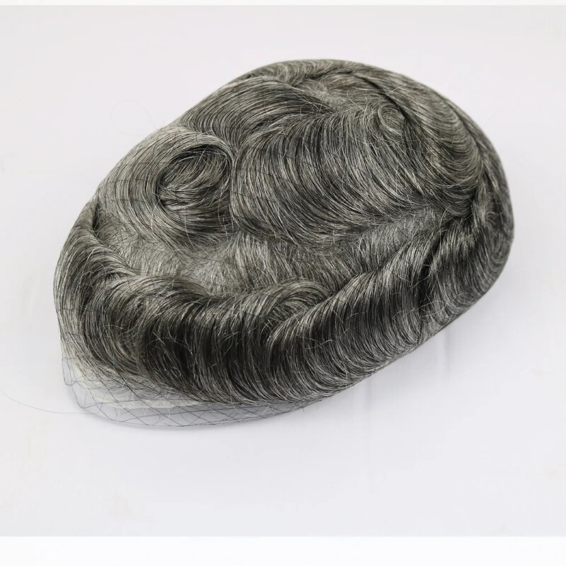 High Quality Human Hair Man Toupee Bond Hair Unit Lace With NPU Men Hair System Grey Replacement Durable And Breathable