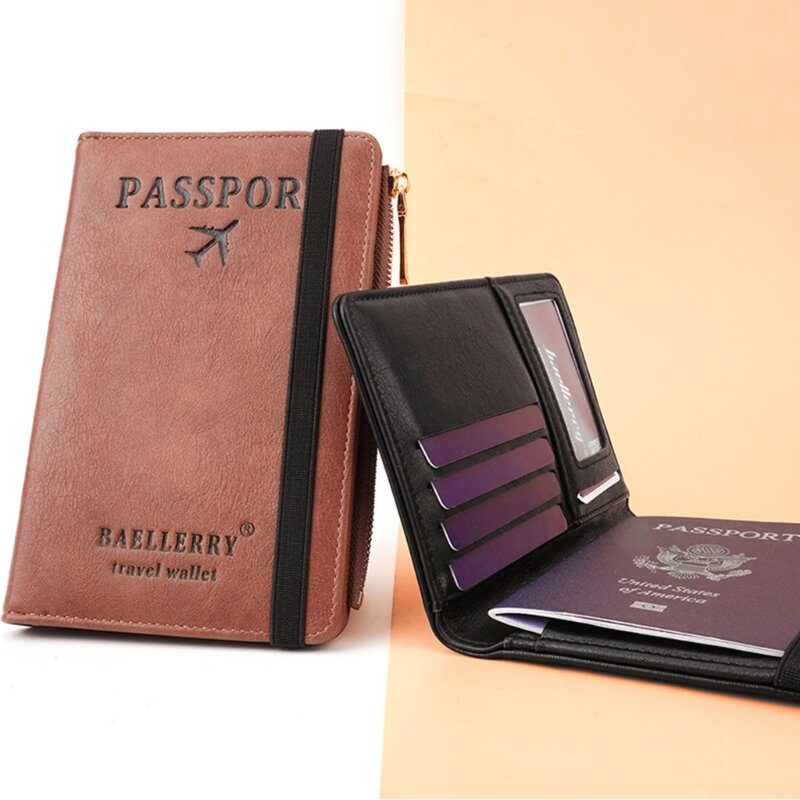 حامل جواز سفر صغير الحجم من البولي يوريثان مع محفظة محفظة محمية لحماية معلوماتك الشخصية أثناء التنقل