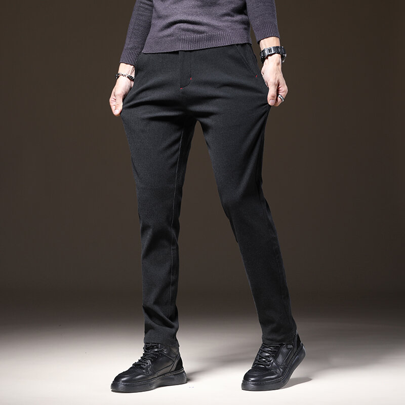 Calça casual de lã masculina, algodão stretch, veludo quente, negócios, preta, cinza, calça grossa, alta qualidade, moda inverno, plus size 38