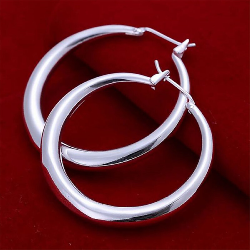 925 Sterling Silver Smooth Circle Hoop Earrings for Women Lady Gift Fashion Charm High Quality Wedding Jewelry