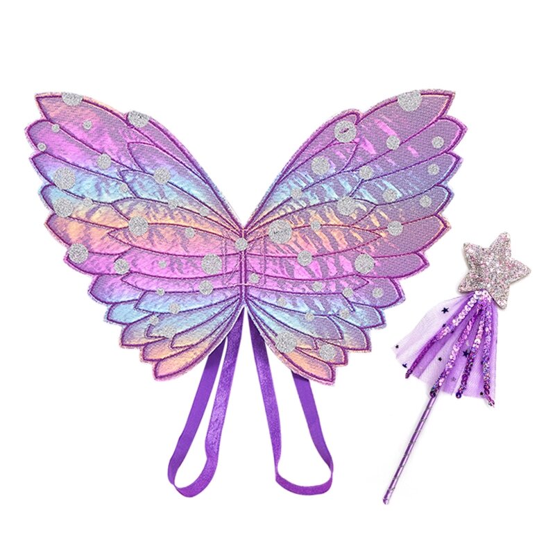 Vara de fadas varinha + asas borboleta conjunto para crianças crianças meninas cosplay traje prop