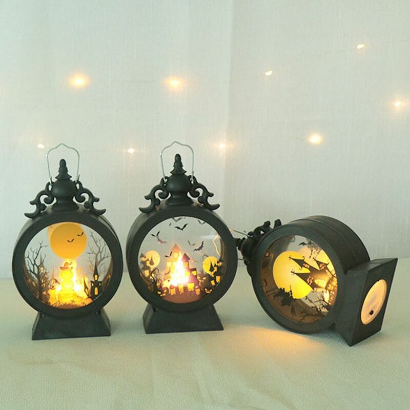 Lamp Castle,Pumpkin,Witch Pattern Hanging Ornament Vintage Lantern Halloween Decor Halloween Party Layout Small Wind Light