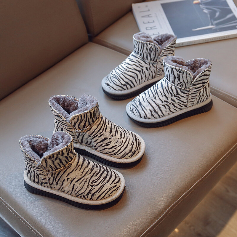 Moda infantil simples versátil casual coreano leopardo imprime botas de neve do menino inverno quente menina botas curtas 2023 novo coreano