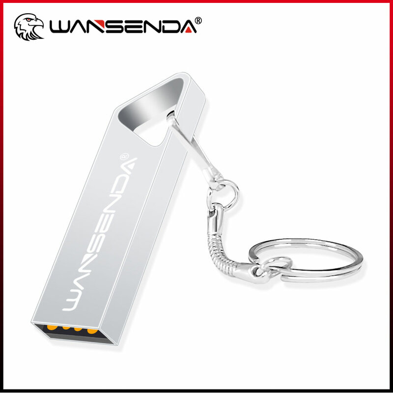 Wansenda-محرك أقراص فلاش USB صغير ، عصا معدنية على شكل حرف U ، محرك أقراص الإبهام ، سلسلة مفاتيح مع سلسلة مفاتيح ، 128 جيجابايت ، 64 جيجابايت ، 32 جيجابايت ، 16 جيجابايت ، 8 جيجابايت