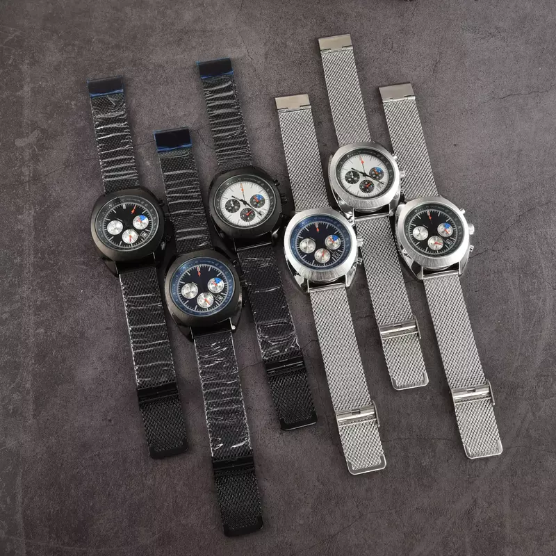 Homens quartzo movimento cronógrafo relógio de pulso, pulseira de couro, Auto Date Dial, alta qualidade, novo, aço