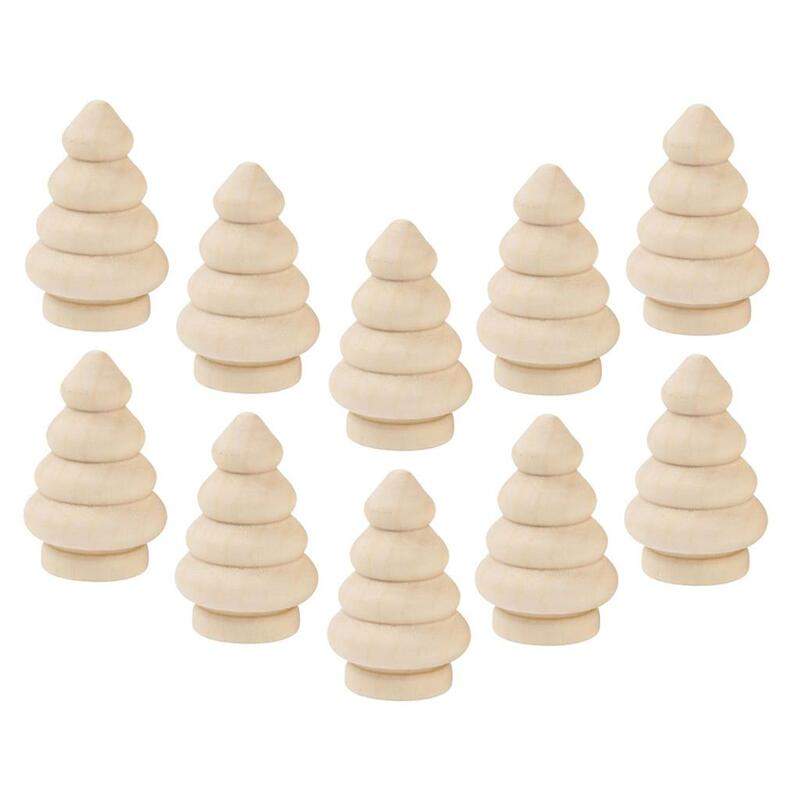 10Pcs Natural Unpainted Smooth Snowman Christmas Tree Small Wooden Peg Doll Bodies for DIY Arts Crafts Creative to Paint Carved
