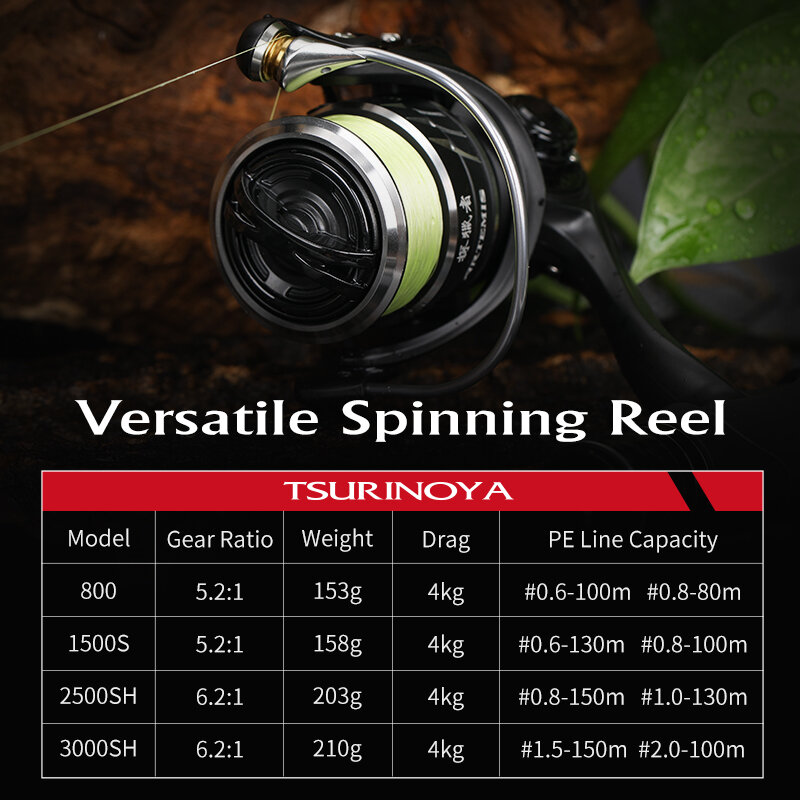 TSURINOYA NEW Spinning Fishing Reel ARTEMIS 800 1500S 2500SH 3000SH Shallow Spool Versatile Long Casting Reel High Speed Wheel