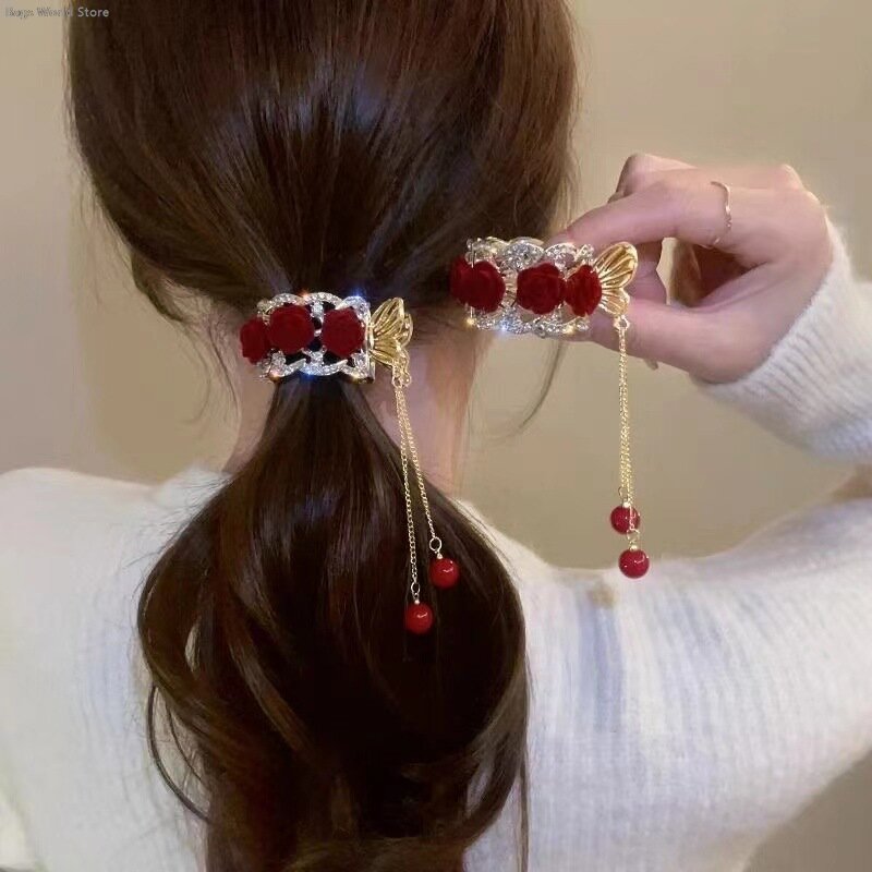 Fashion Rhinestone Tassel Pearl Hair Claws Flowers Hair Clip Women Barrettes Ponytail Holder Hairpins Hair Accessories Gifts