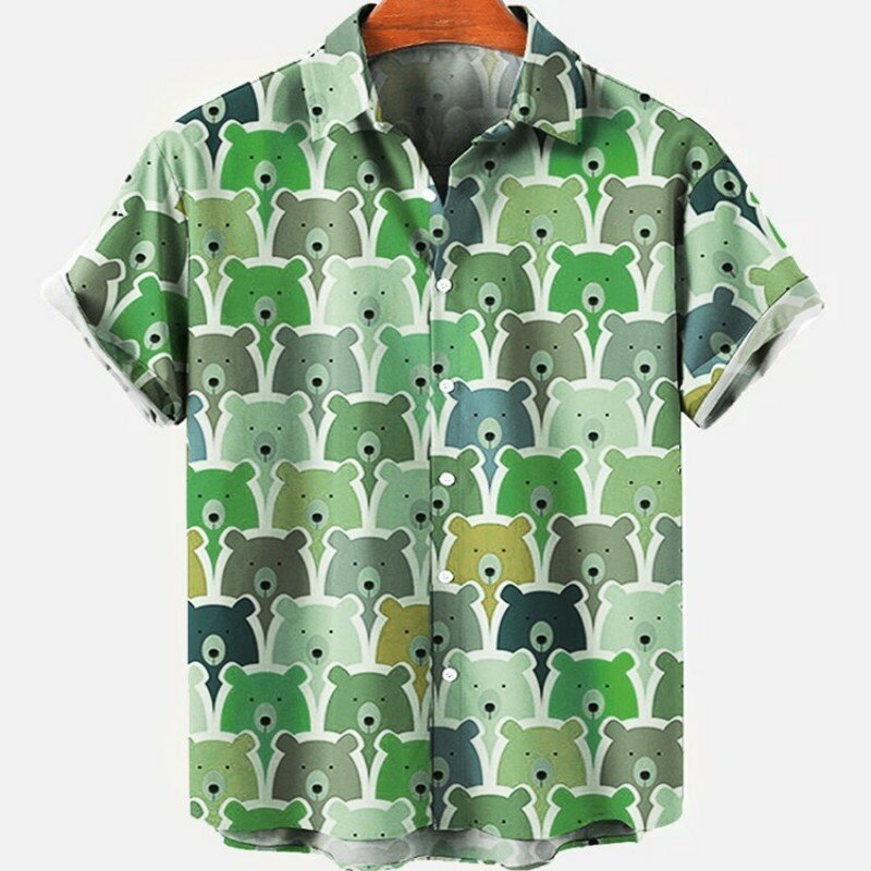 Гавайская рубашка с мультяшным рисунком для мужчин, летняя, с коротким рукавом, мужская, уличная роскошная, с 3D-принтом Фламенго, популярная винтажная одежда для фитнеса