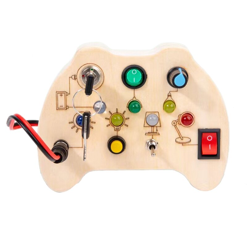 Kids Busy Board Montessori Toys Wooden With LED Light Switch Control Board Sensory Educational Games For 2-4 Years Old Durable