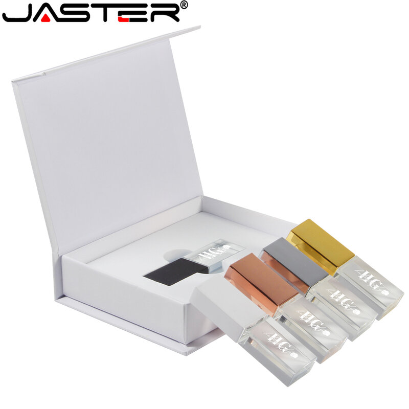 JASTER-Clé USB 2.0 en cristal pour cadeaux de mariage, clé USB, clé USB, clé USB, logo gratuit, capacité réelle 128, disque U, 64 Go, 100% Go