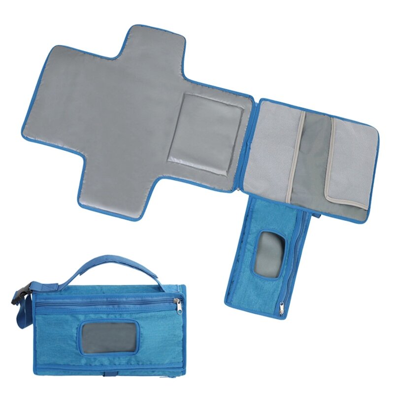 1 Piece Baby Diaper Pad Blue & Gray 300D Oxford Cloth With Wet Wipes Bag Convenient Diaper Pad