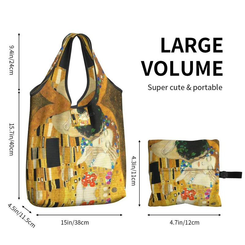 Klimt Kiss generi alimentari Shopping Tote Bag donna Cute Gustav Klimt fazas Art Shopper borsa a tracolla borsa di grande capacità