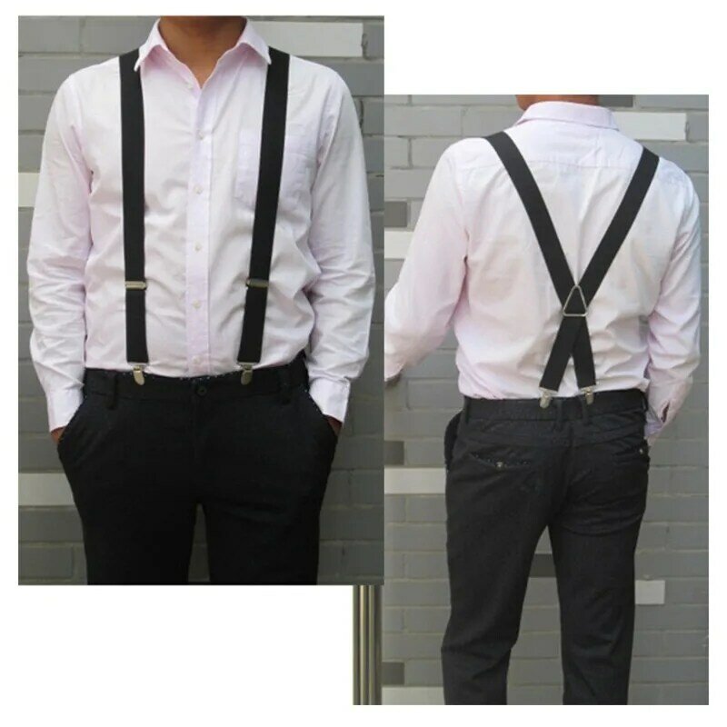Solid Color Unisex Adult Suspenders Men 2.5 cm Wide Adjustable Elastic 4 Clips X Back Women Trousers Braces Party