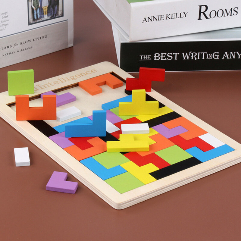 Houten Tetris Variëteit Blok Intellectueel Gebouw Houten Puzzel Spel Puzzel Puzzel Speelgoed