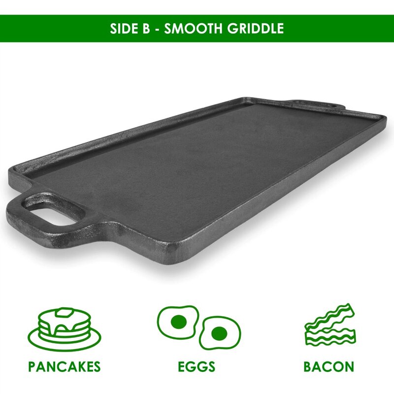 2-in-1 Reversible & Preseasoned 19.5” x 9” Cast Iron Griddle