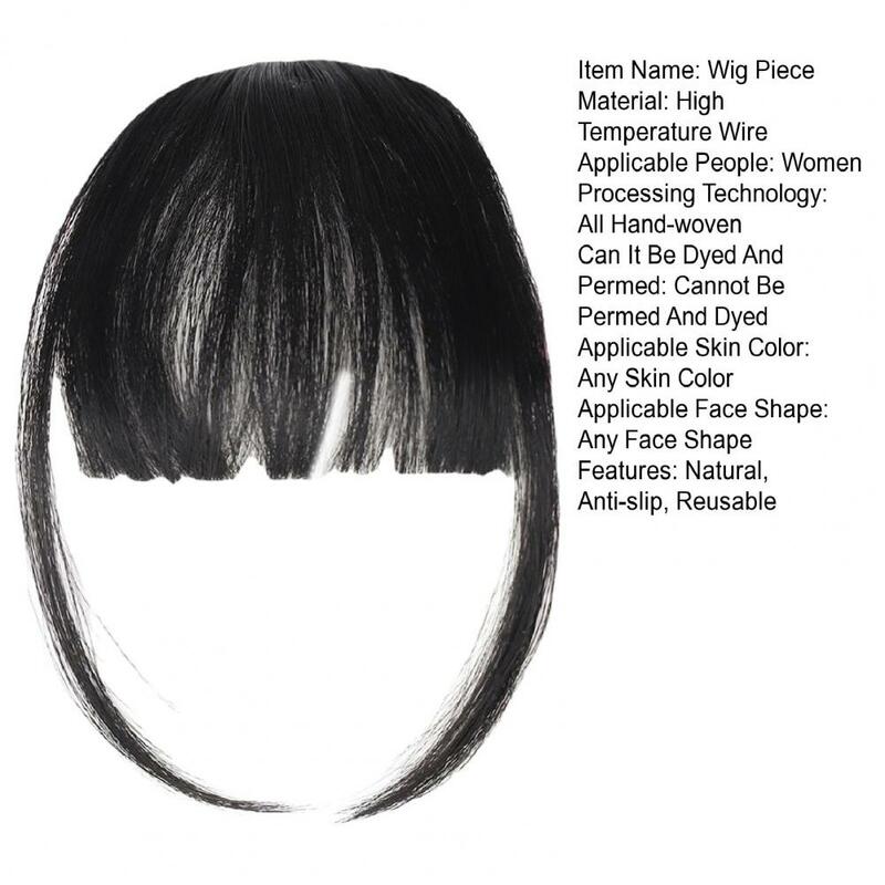 Peruca reta natural macia com franja para mulheres, extensão de cabelo antiderrapante, peruca reutilizável, peruca com clipe de asa, peruca com vestido, marrom escuro