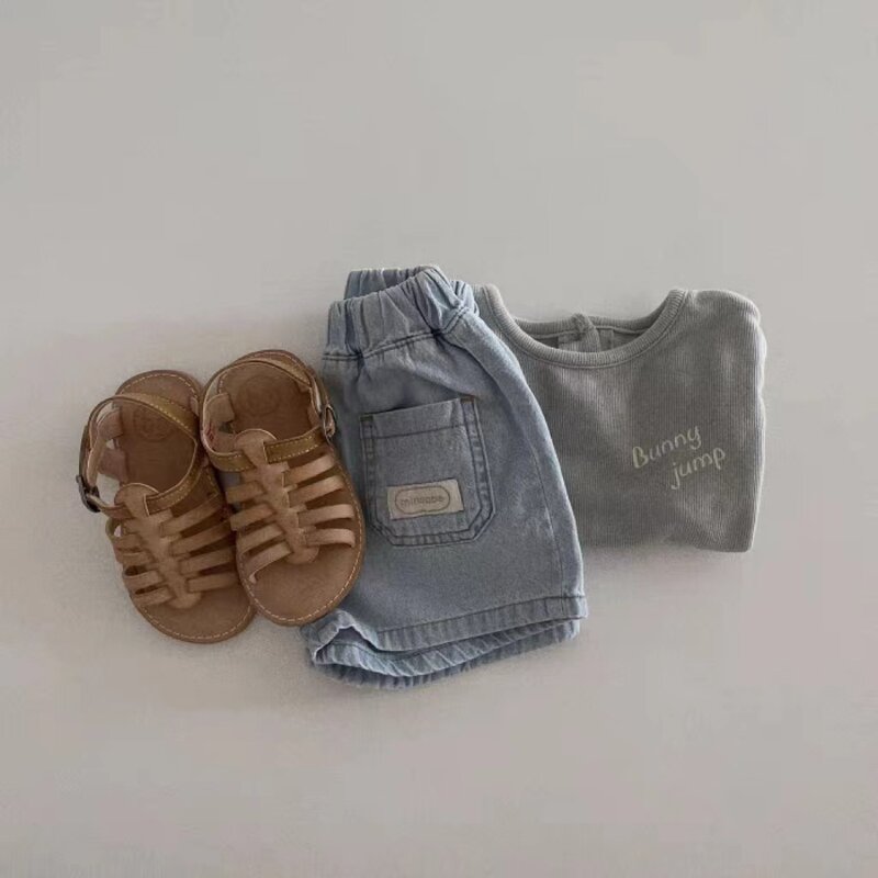 Celana pendek Denim anak bayi, baju pendek bayi kasual longgar, Vintage balita, musim panas baru 2023