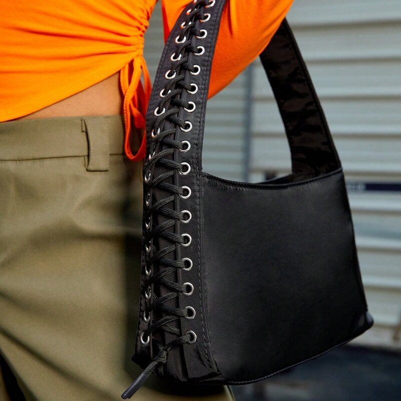 Bolsa de ombro em couro PU com alça pequena para mulheres, bolsa monocromática para as axilas feminina, simples e na moda, diária