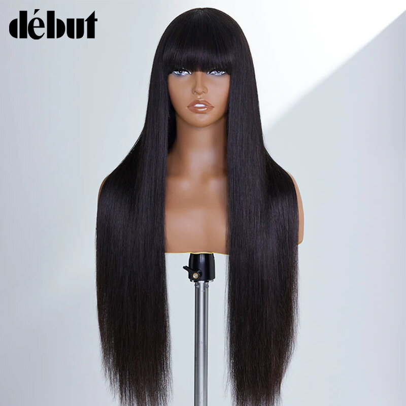Wig rambut manusia lurus Debut dengan poni NATURAL Brazilian 100% wig rambut manusia Remy Hair 28 ''wig penuh murah pengiriman gratis