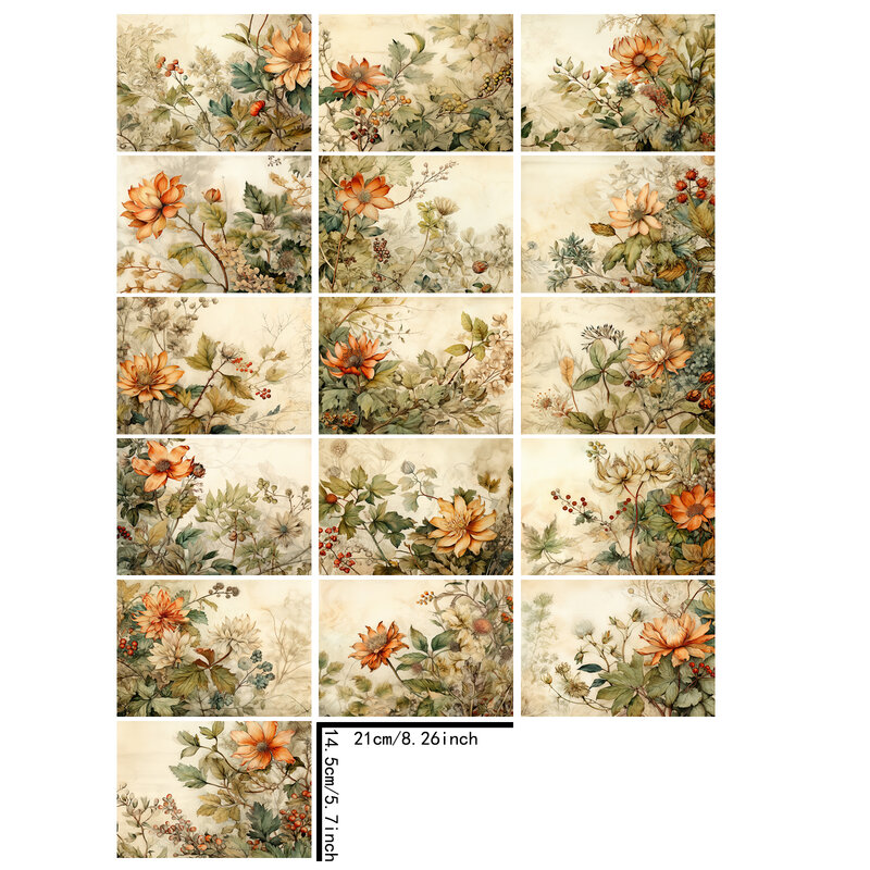 16 Sheets A5 Size Thanksgiving Plant Yellow Flowers Background Vintage Grunge Journal Planning Scrapbooking