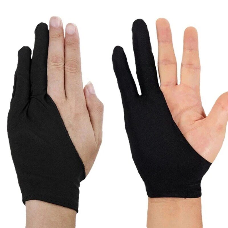 S/m/l anti-incrustação preto dois dedo luva direita mão esquerda reduzir fricção artista doméstico desenho caneta tablet gráfico almofada mitten