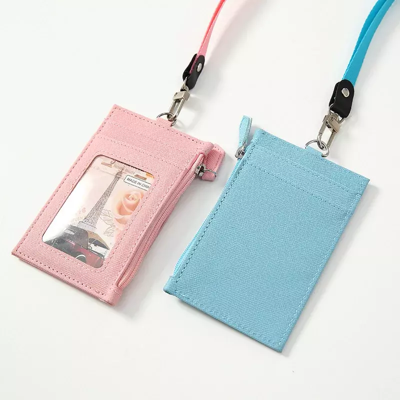 1 pz supporto di colore solido con cordino Business ID porta Badge per carte di credito portamonete portamonete portafogli studenti Bus Card Bags