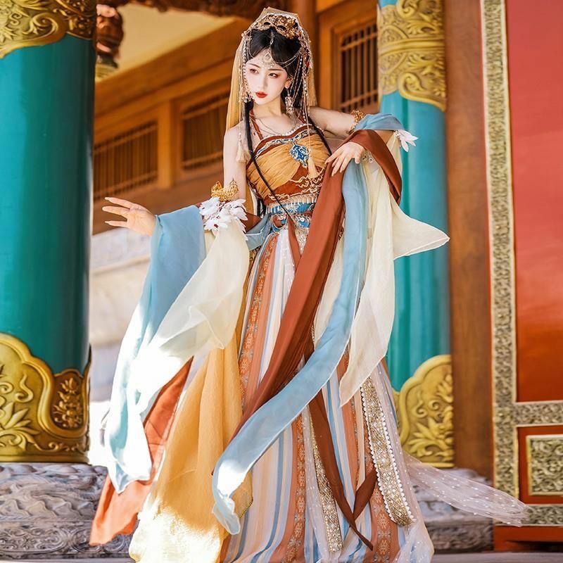 Hanfu ชุดเต้นสมอเรือหญิงแบบดั้งเดิมอินเดียเหมาะสำหรับการเต้นและการสวมใส่เสื้อผ้าสตรีฤดูใบไม้ร่วง