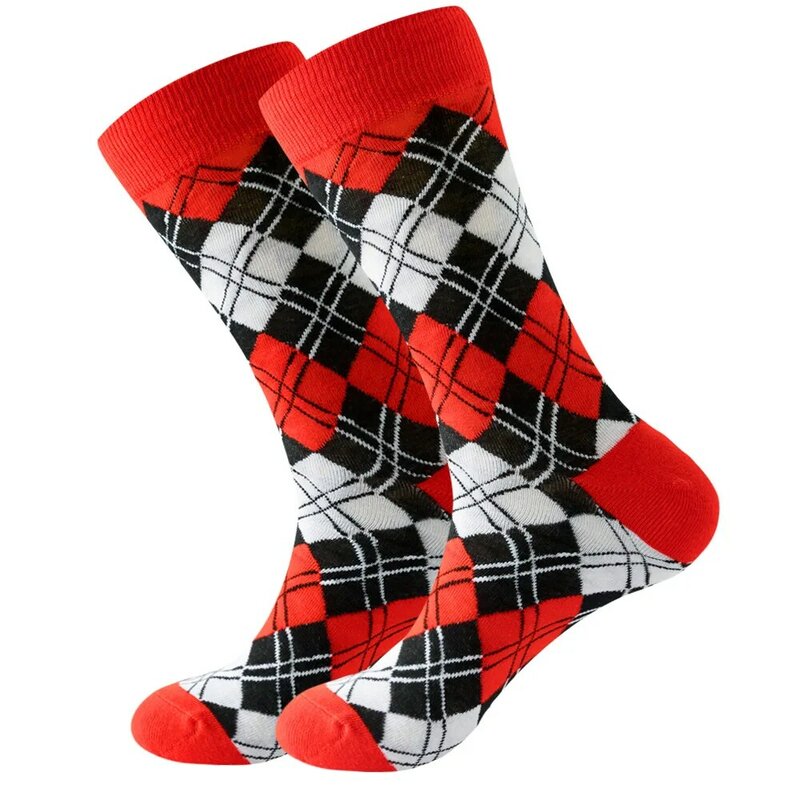1 Paar gekämmte Baumwolle Mode Hip Hop Mann Frau Socken Harajuku quadratischen Streifen geometrischen Dreieck glückliche Socken lustige Socken