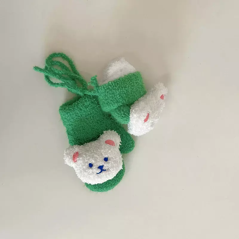1-4Y Cartoon Bear Baby Mittens Winter Warm Kids Baby Girl Gloves Knitted Children Toddler Thick Mitten