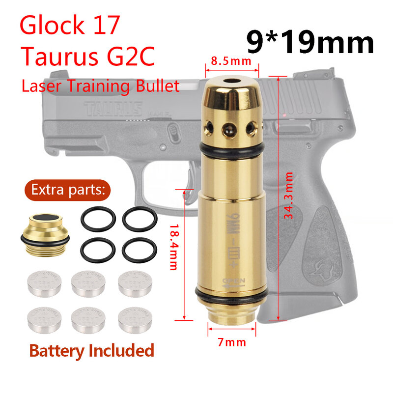 Bala táctica de entrenamiento láser para Glock 43 17 Taurus G2C Dry Fire Red Dot, Cartucho de entrenamiento, 9x19mm .380ACP .40S & W .223Rem