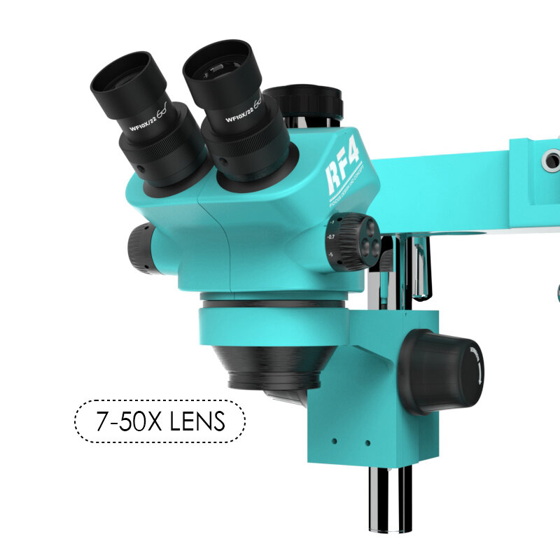 Microscópio Triocular Estéreo, Lâmpada 144LED, Reparo da placa principal do telefone móvel, Manutenção PCB, RF4 RF7050TVW 7-50X