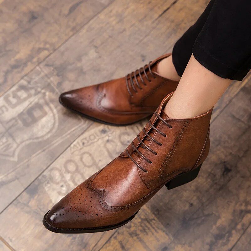 الرجال حذاء من الجلد ربيع الخريف أحذية الدانتيل غير رسمية في الهواء الطلق موضة الجوارب أوكسفورد أحذية جلدية أنيقة الرجال Boots444