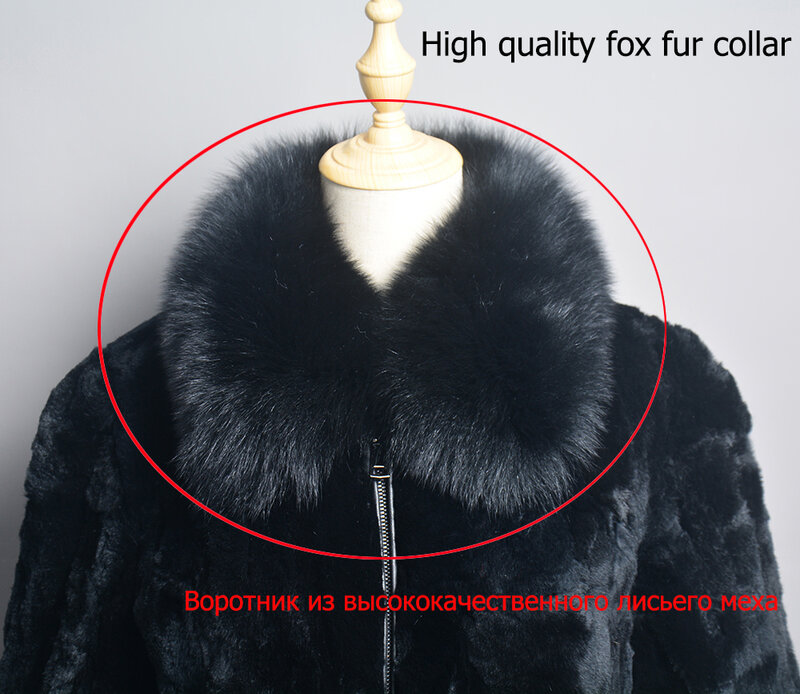 New Women Winter Thick Natural Real Rex Rabbit Fur Coat Lady Warm Quality 100% Genuine Rex Rabbit Fur Jacket With Fox Fur Collar