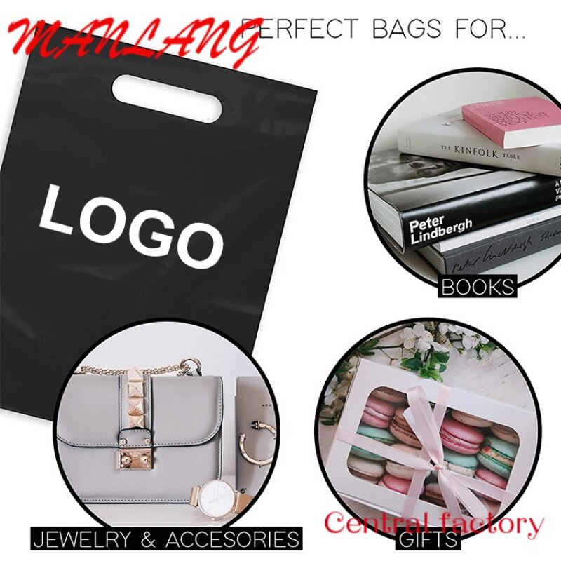 Sac à poignée découpé avec logo personnalisé, sac de rangement réutilisable, sac de transport pliable, sac à provisions en plastique, boutique rose, cadeaux de boutique