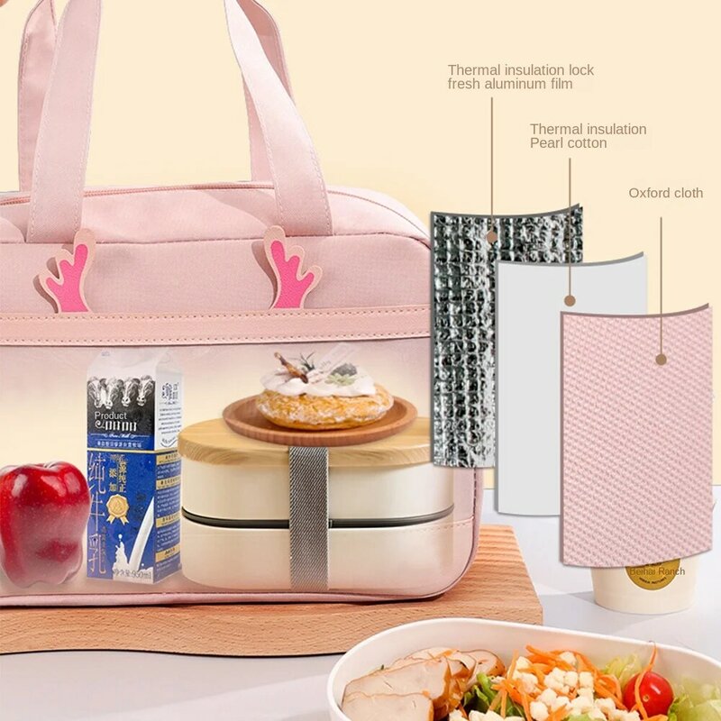 حقيبة غداء غزلان كرتونية ، صندوق تبريد الحيوانات ، حقيبة حمل عازلة من قماش الثور ، حقائب يد للطعام