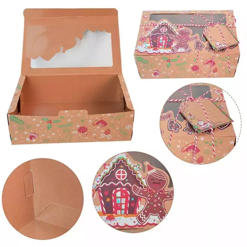 Kotak kukis Natal Merry kustom kotak makanan roti kertas Natal Brownies Cupcake untuk kemasan