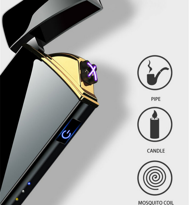 Winddicht Metall Flammenlose Elektrische Leichter Dual Arc Plasma USB Leichter LED Power Display Touch Induktion Leichter