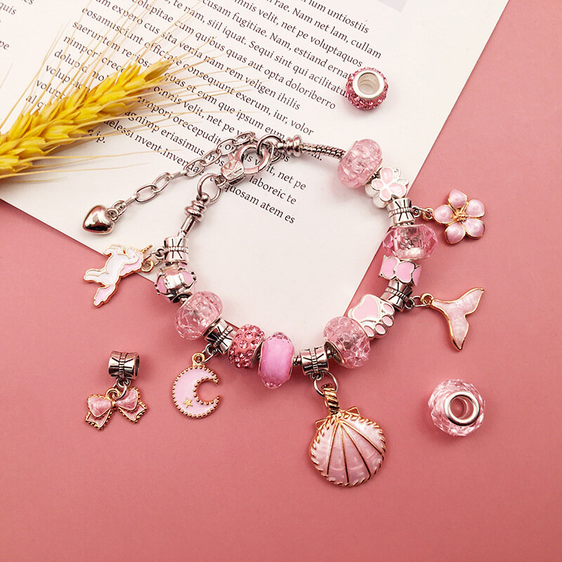 Ensemble de bracelets de perles pour filles, bricolage avec boîte de rangement, cadeau de noël, acrylique, grand trou, Kit de fabrication de bijoux faits à la main