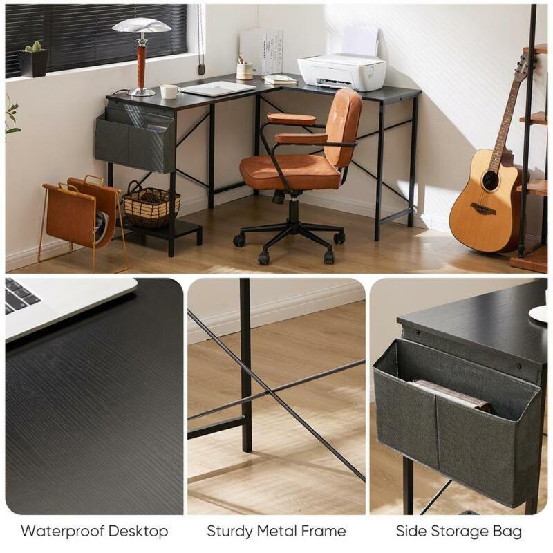 #[Spring SaleSweetFurniture Computer Desk50 Inch L Shaped Desk Office Desk with Storage and CPU Stand, Black Corner Desk for Be