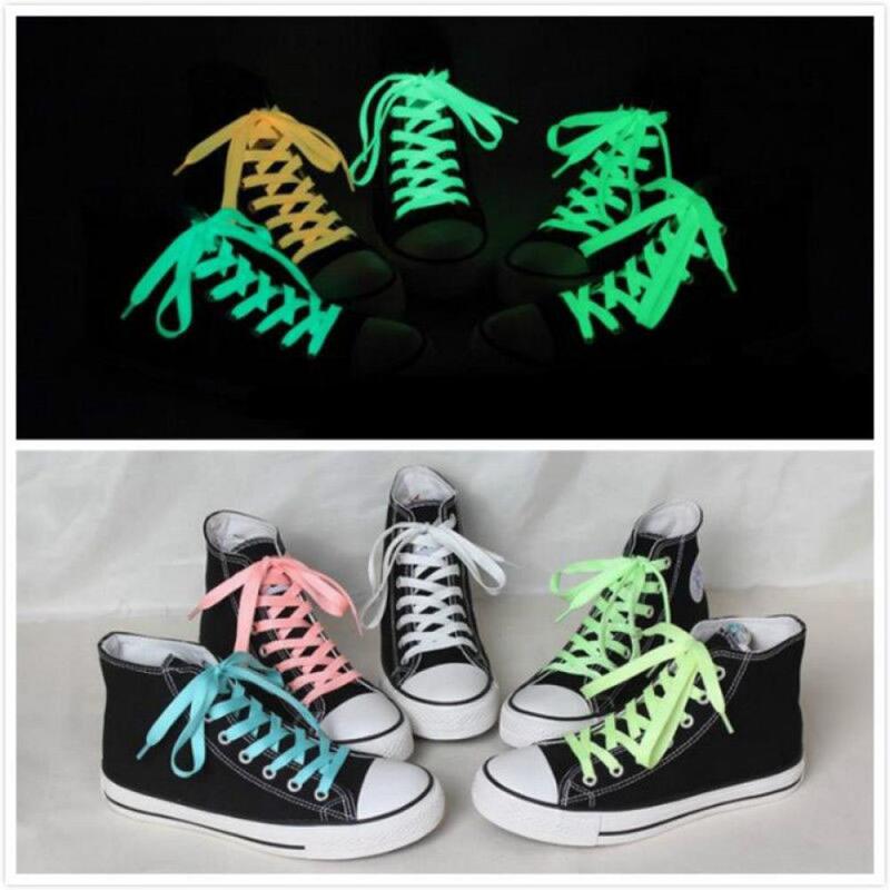 Laços de sapatos iluminados para esporte atlético, lona plana, brilho no escuro, cor noturna, cordas fluorescentes, 1 par