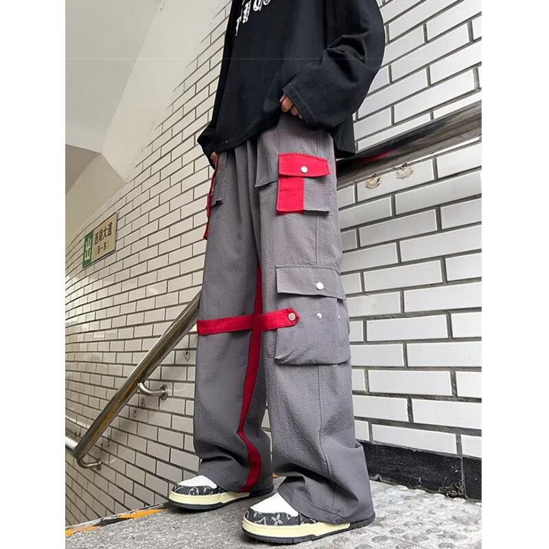 กางเกงคาร์โก้แนวสตรีทแวร์สำหรับผู้ชายกางเกงขากว้างเอวยางยืดสไตล์ฮิปฮอปแฟชั่นใหม่ฤดูใบไม้ร่วงสำหรับ Y2K