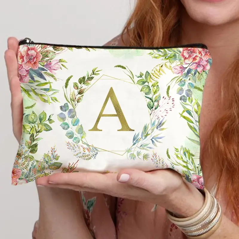 Advanced Sense Leaf Flower Printed Pattern for Women's Makeup Bag School Stationery Bag Bathroom Pocket Travel Essential Item