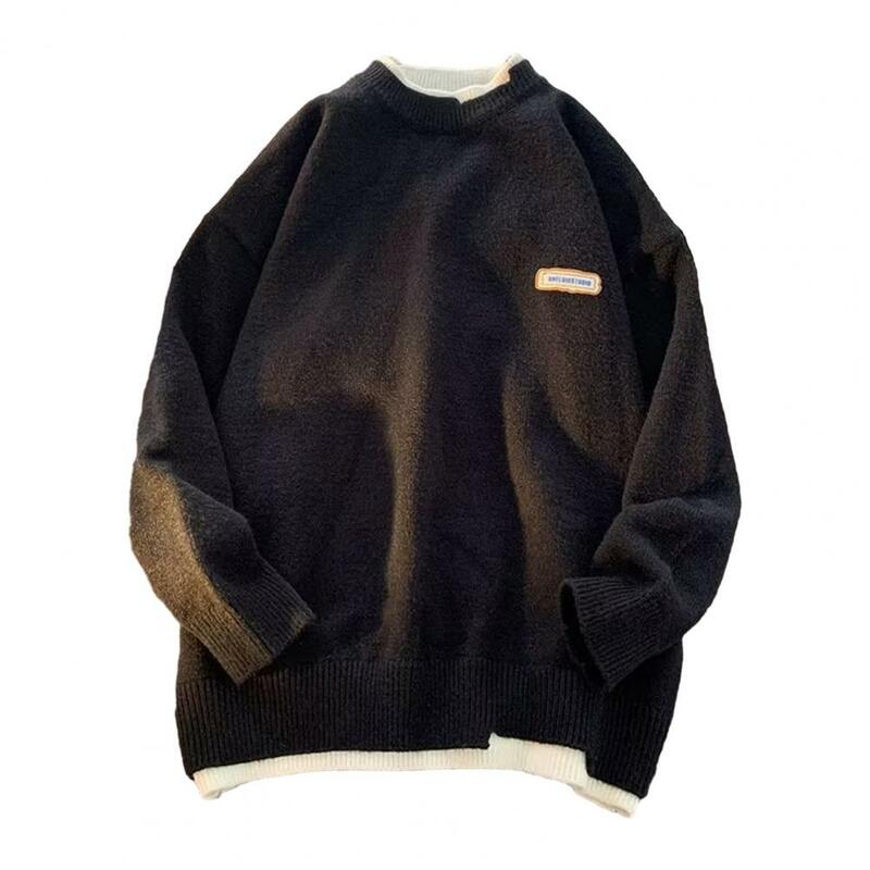 Gefälschter zweiteiliger Pullover dick gestrickter Herren-Herbst-Winter pullover mit O-Ausschnitt, langärm liger, locker sitzender, lässiger Pullover für Wärme