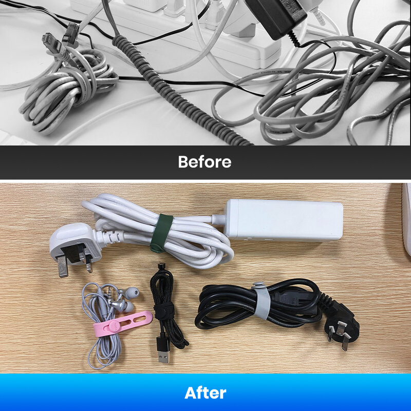 TOPK 재사용 가능한 실리콘 케이블 타이, 책상 와인더, 와이어 정리함 관리 클립, 이어폰 USB 케이블 마우스 가정용