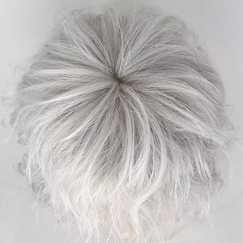 RANYU Аниме Косплей белый серый короткий синтетический кудрявый парик с челкой женские и мужские пушистые волосы термостойкий парик для телефона